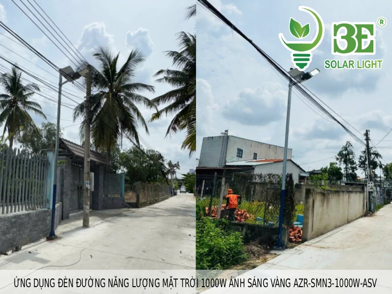 Ứng dụng đèn đường năng lượng mặt trời 1000W ánh sáng vàng AZR-SMN3-1000W-ASV