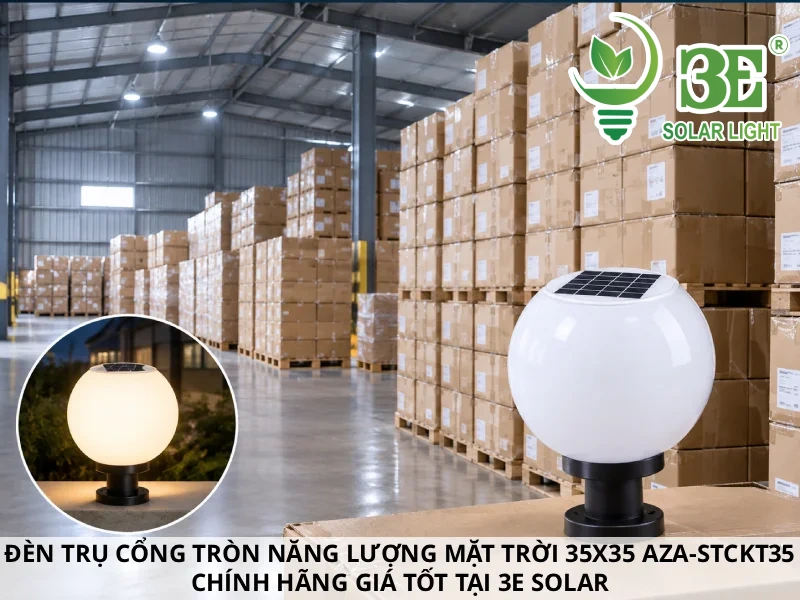 Mua đèn trụ cổng tròn năng lượng mặt trời 35x35 AZA-STCKT35 tại 3E Solar