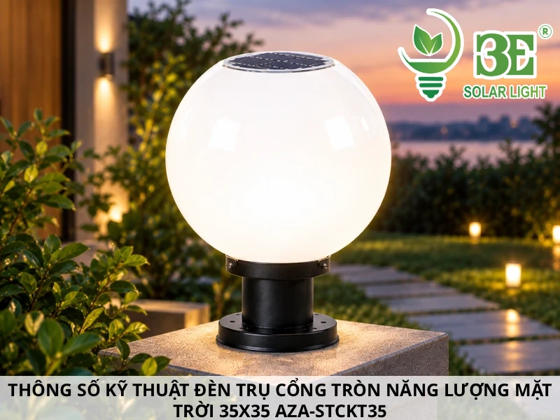 Thông số kỹ thuật đèn trụ cổng tròn năng lượng mặt trời 35x35 AZA-STCKT35