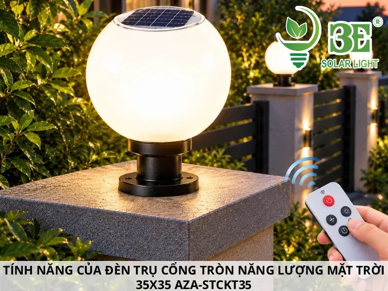 Tính năng của đèn trụ cổng tròn năng lượng mặt trời 35x35 AZA-STCKT35